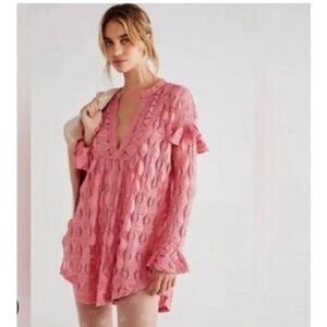 Free People Tunic Women's Small Candy Shop Pink Long Sleeve Blouse Size: L
